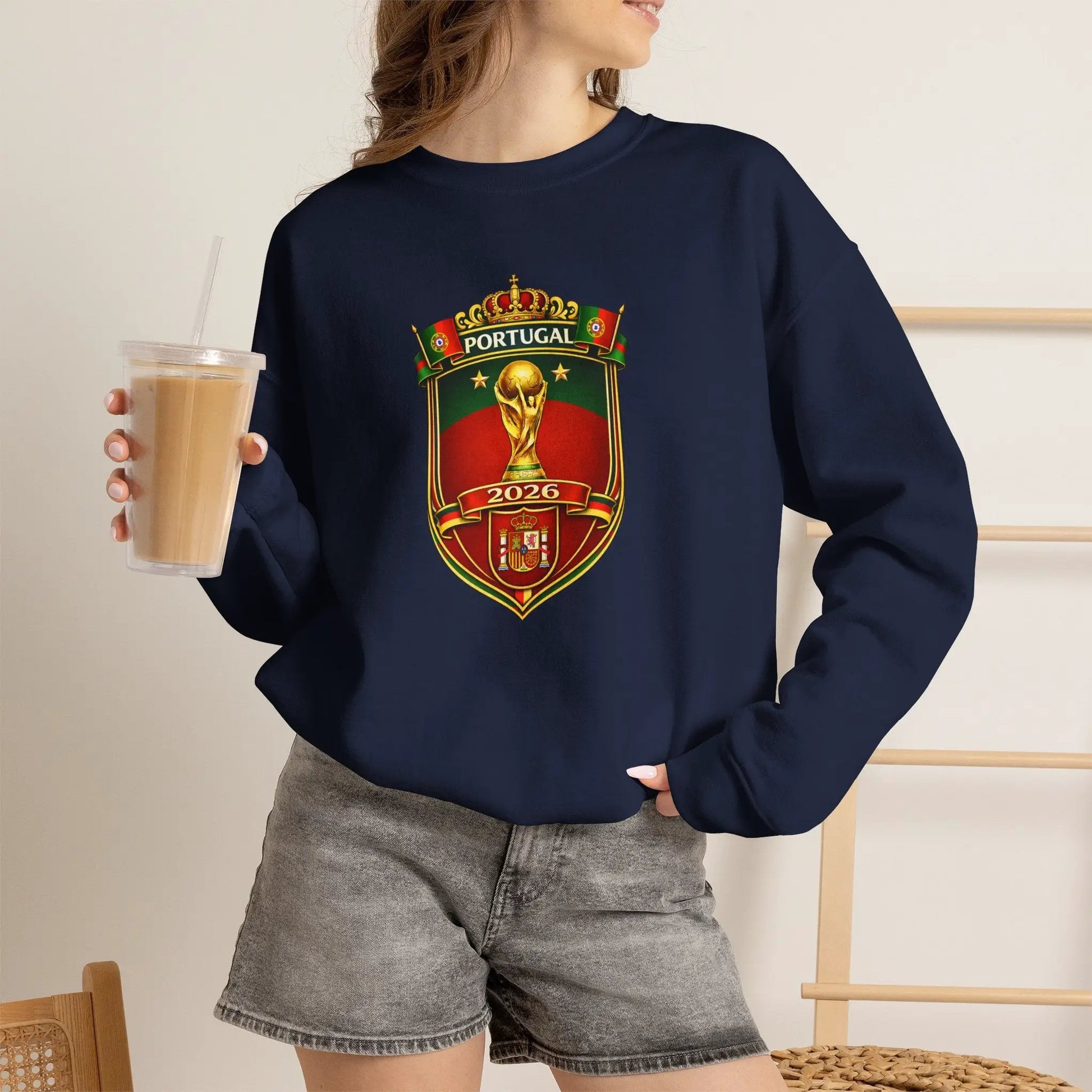 Portugal World Cup 2022 Crest Sweatshirt Midweight Fleece Crewneck by Printify