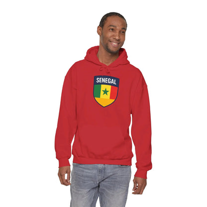 Senegal Flag Crest Hoodie With Shield Emblem For Fans And Travelers by Printify