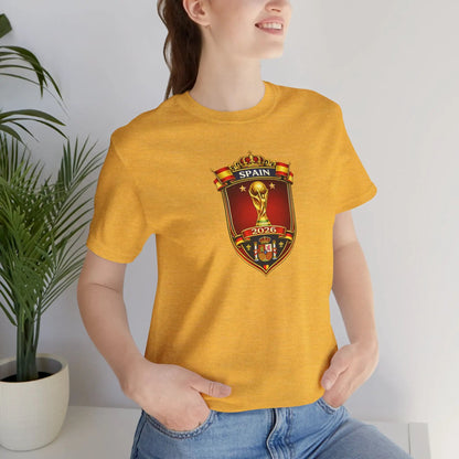 Spain World Cup Crest T‑Shirt — Soccer Fan Jersey Tee by Printify