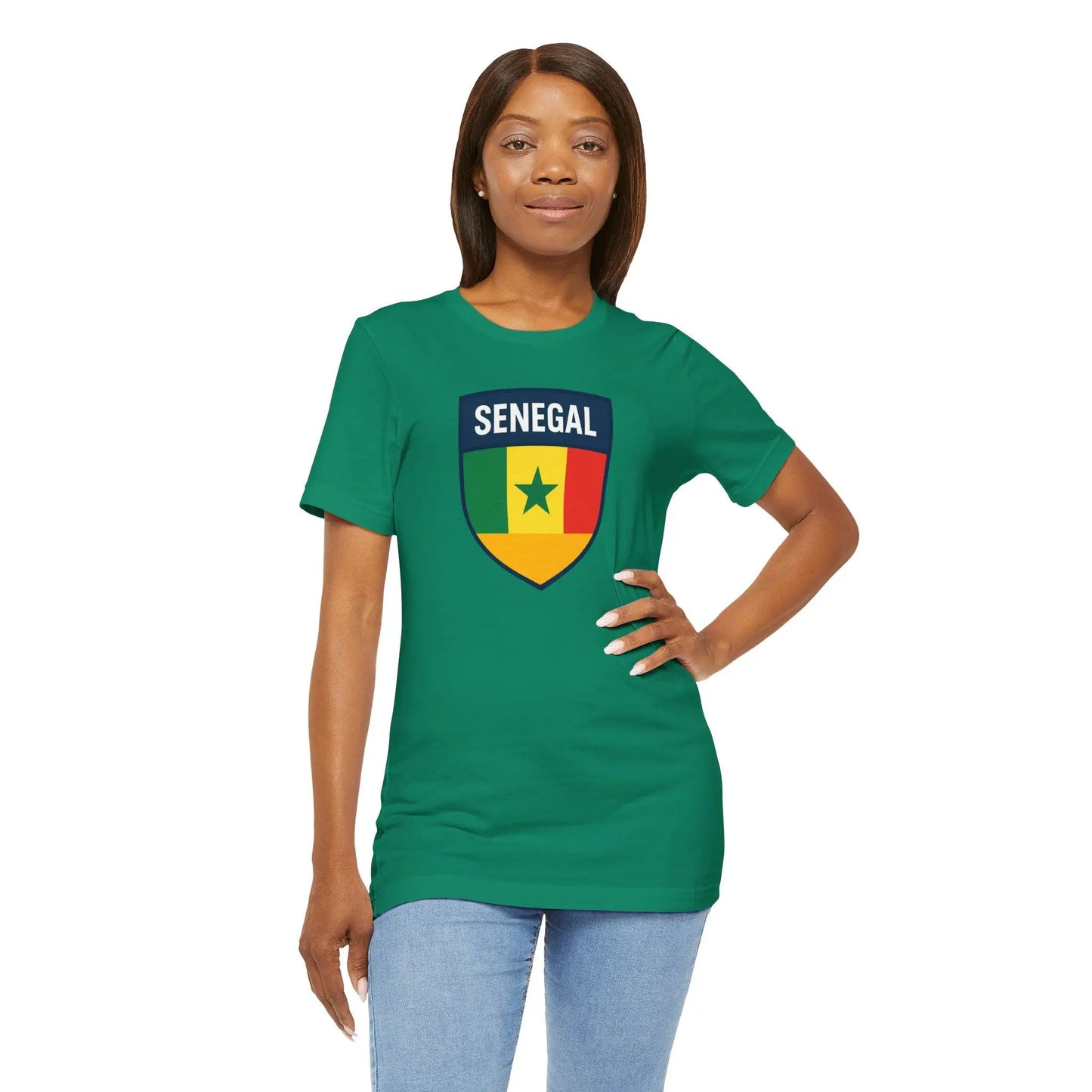 Senegal Flag Shield T Shirt Crest Tee For Fans Pride Soft Breathable by Printify