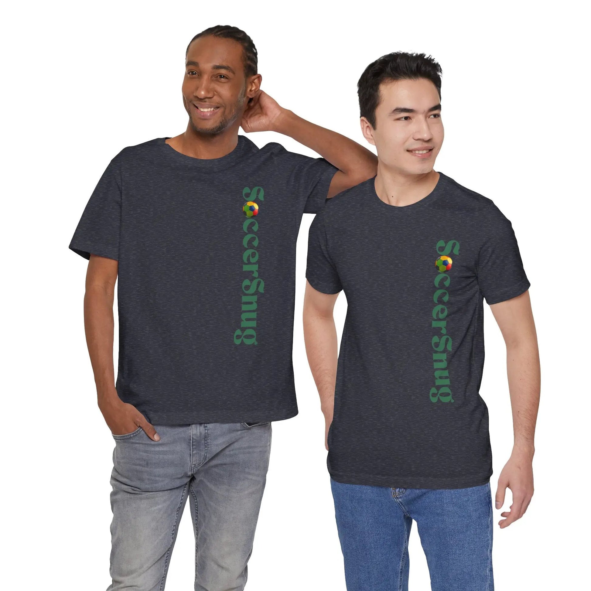 SoccerSnug Vertical Logo Tee Casual Soccer Fan Shirt by Printify