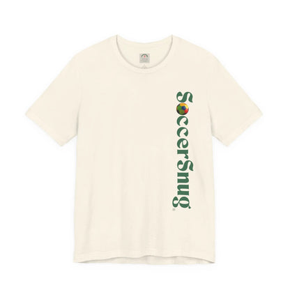 SoccerSnug Vertical Logo Tee Casual Soccer Fan Shirt by Printify