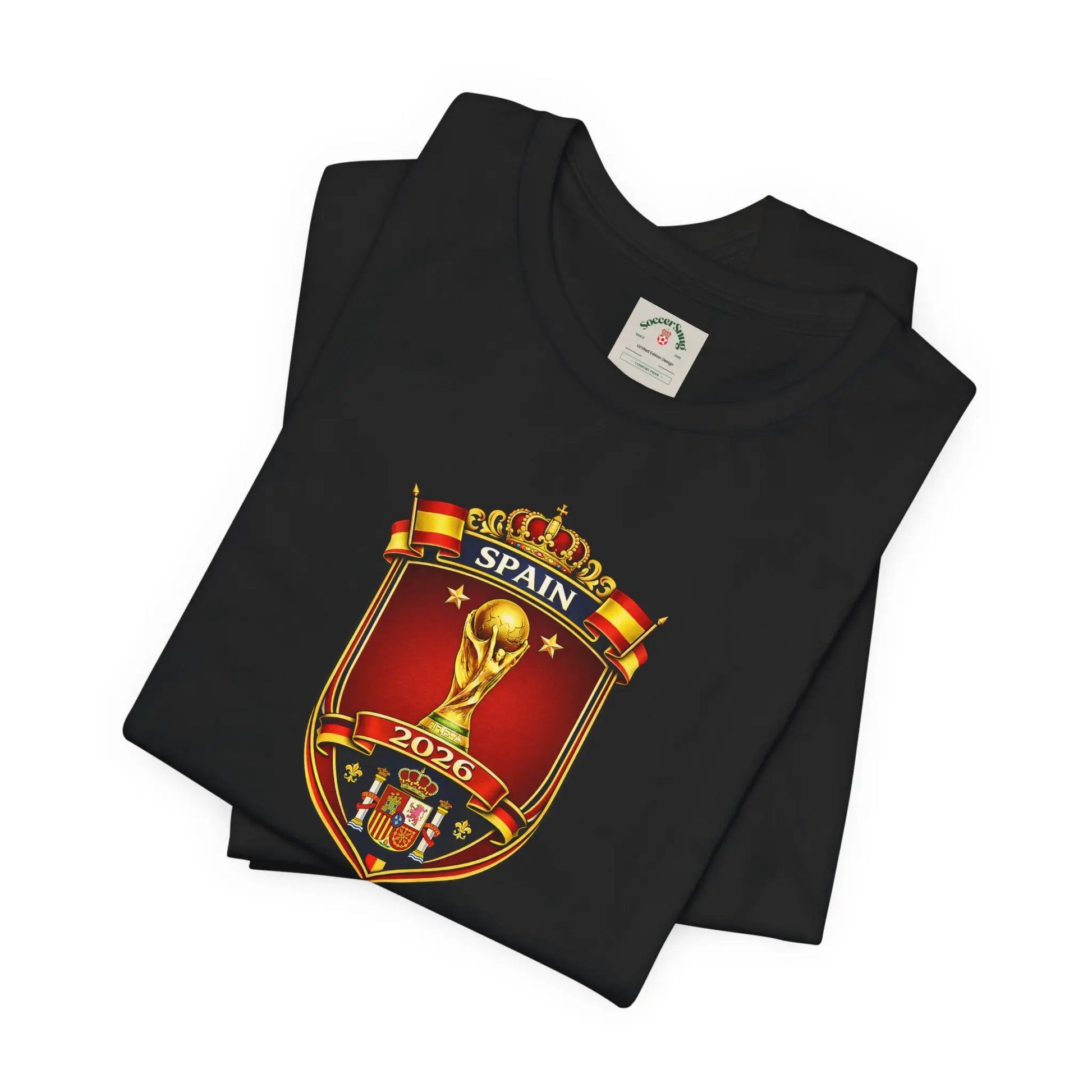 Spain World Cup Crest T‑Shirt — Soccer Fan Jersey Tee by Printify