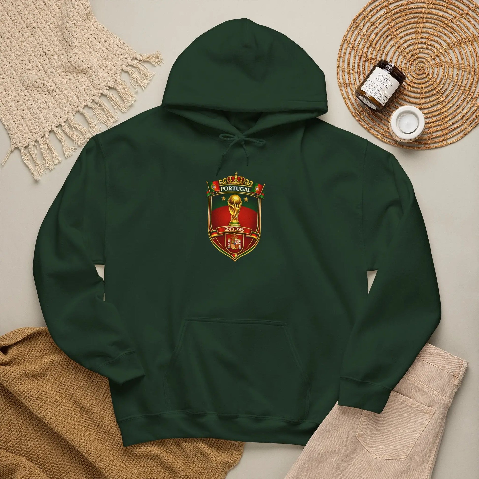 Portugal Football Crest Hoodie — Retro Soccer Emblem Sweatshirt by Printify