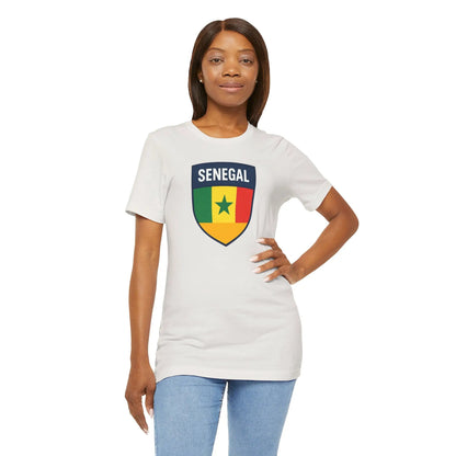 Senegal Flag Shield T Shirt Crest Tee For Fans Pride Soft Breathable by Printify
