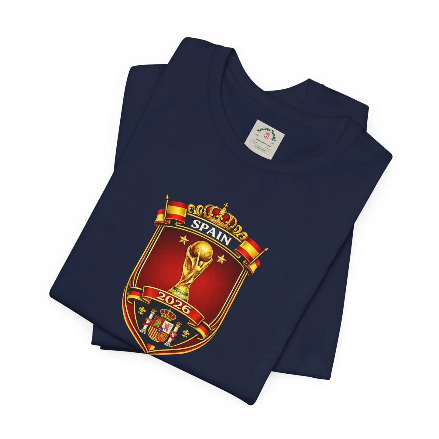 Spain World Cup Crest T‑Shirt — Soccer Fan Jersey Tee by Printify