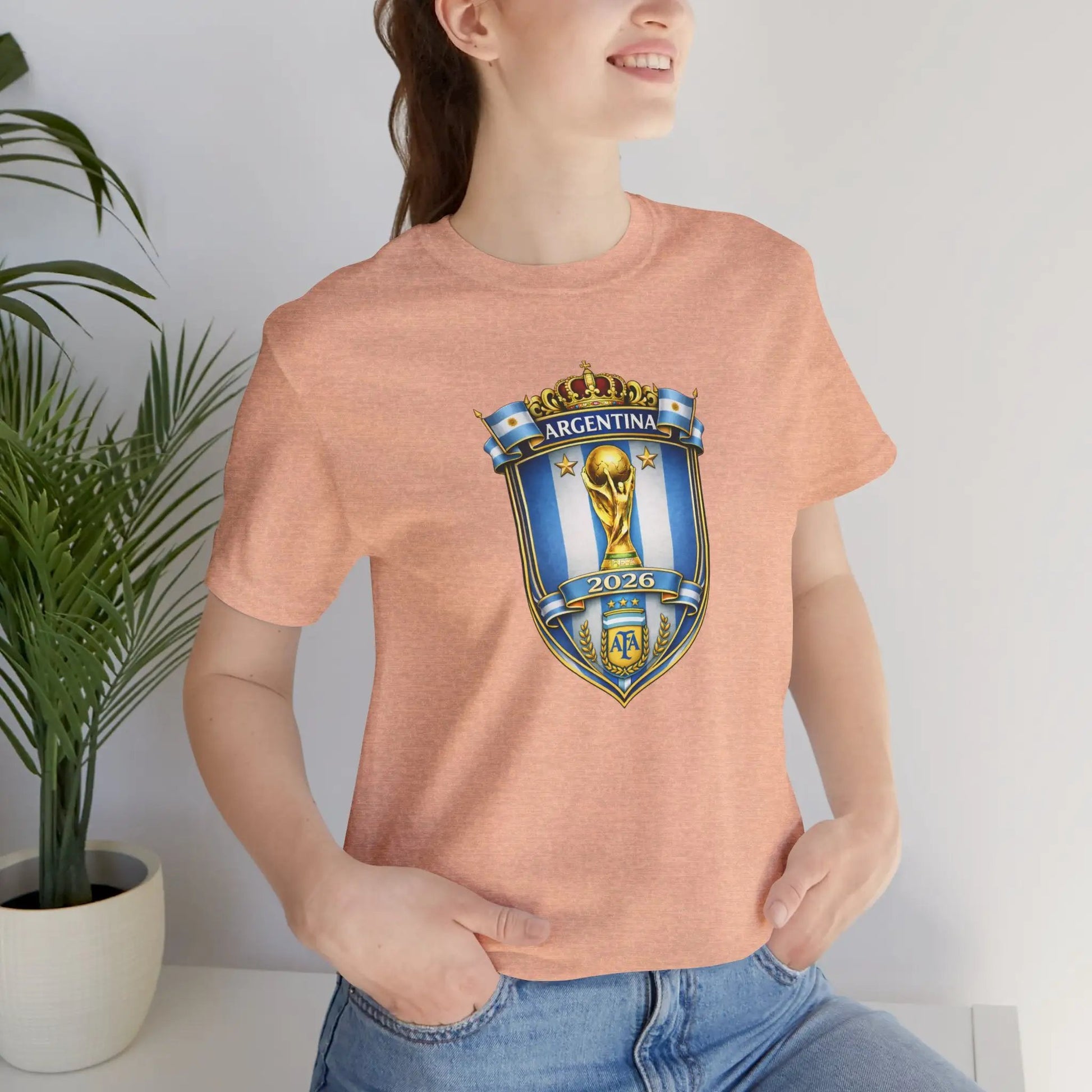 Argentina World Cup Trophy Shield Tee Soccer Fan Jersey by Printify
