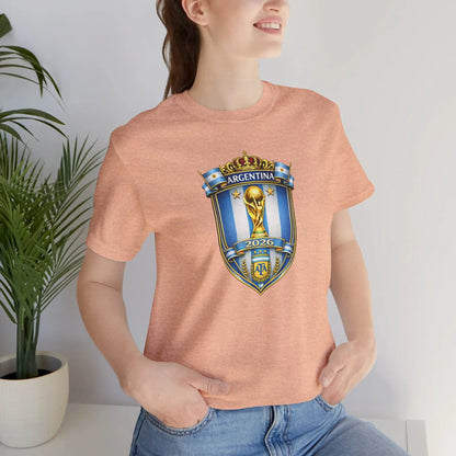 Argentina World Cup Trophy Shield Tee Soccer Fan Jersey by Printify