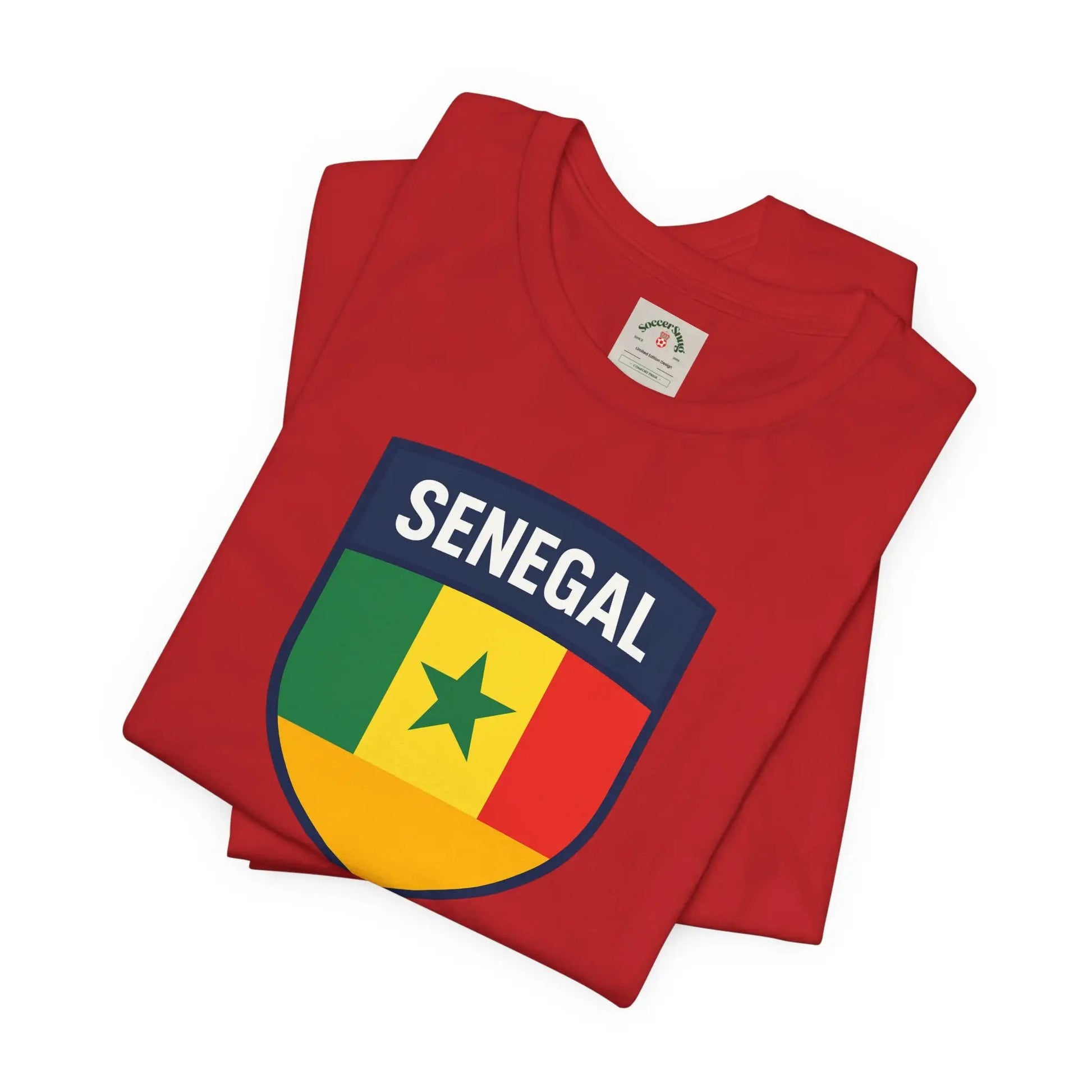 Senegal Flag Shield T Shirt Crest Tee For Fans Pride Soft Breathable by Printify