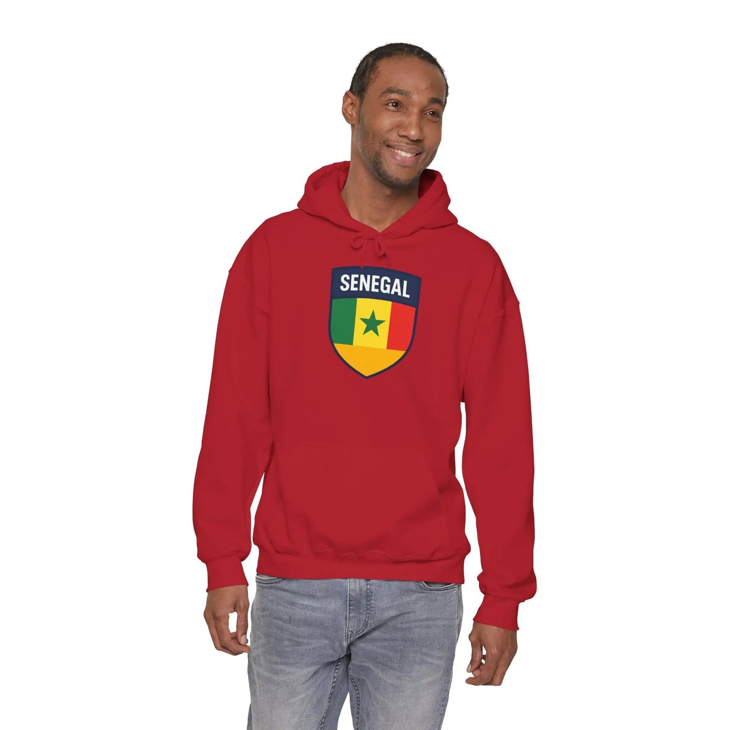 Senegal Flag Crest Hoodie With Shield Emblem For Fans And Travelers by Printify
