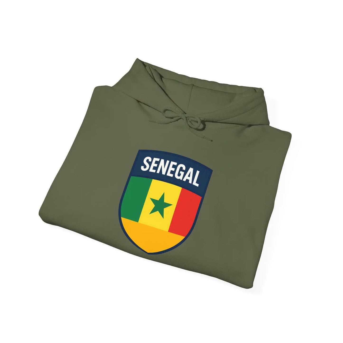 Senegal Flag Crest Hoodie With Shield Emblem For Fans And Travelers by Printify