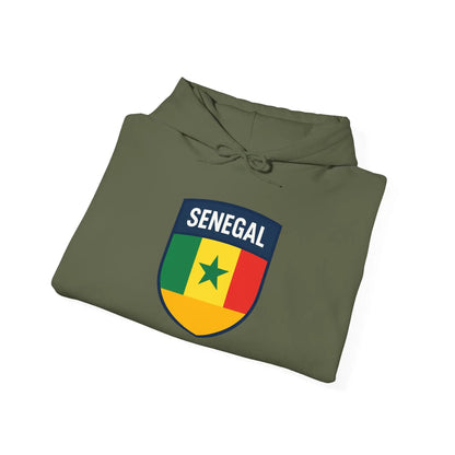 Senegal Flag Crest Hoodie With Shield Emblem For Fans And Travelers by Printify