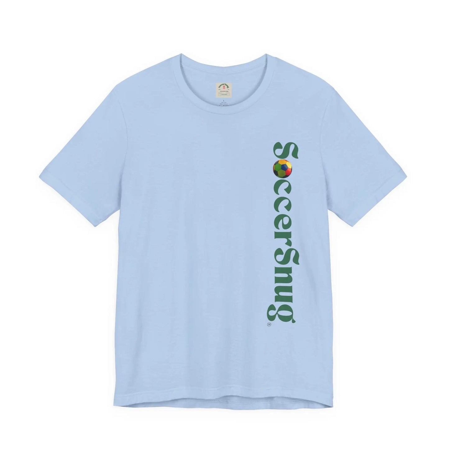 SoccerSnug Vertical Logo Tee Casual Soccer Fan Shirt by Printify