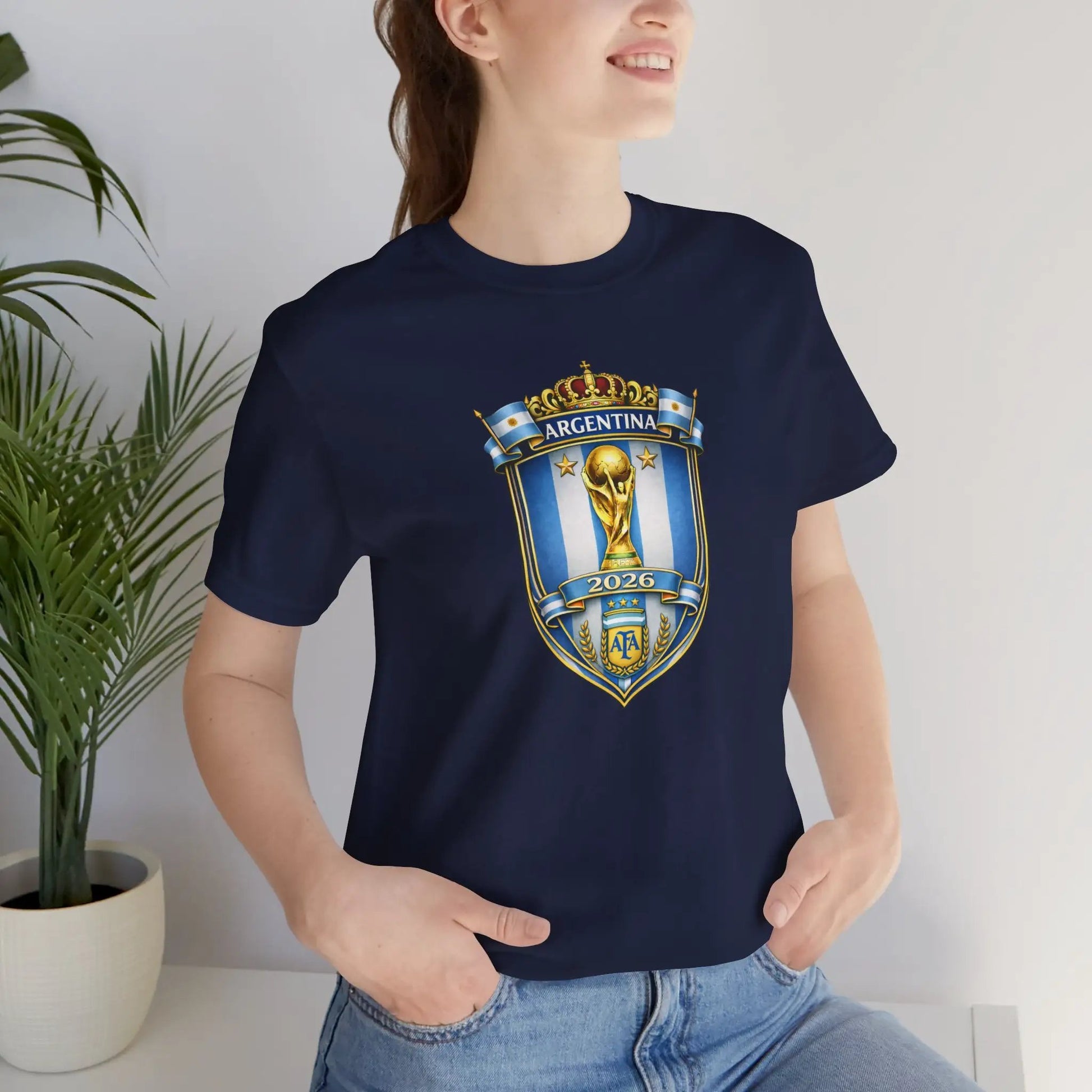 Argentina World Cup Trophy Shield Tee Soccer Fan Jersey by Printify