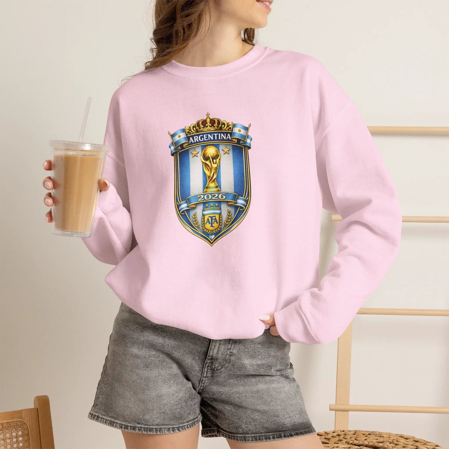 Argentina World Cup Crest Embroidered Crewneck Sweatshirt by Printify
