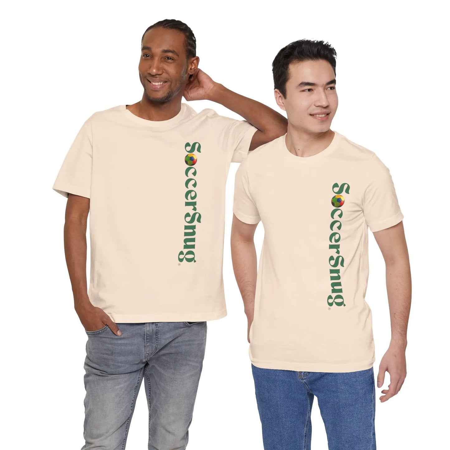 SoccerSnug Vertical Logo Tee Casual Soccer Fan Shirt by Printify