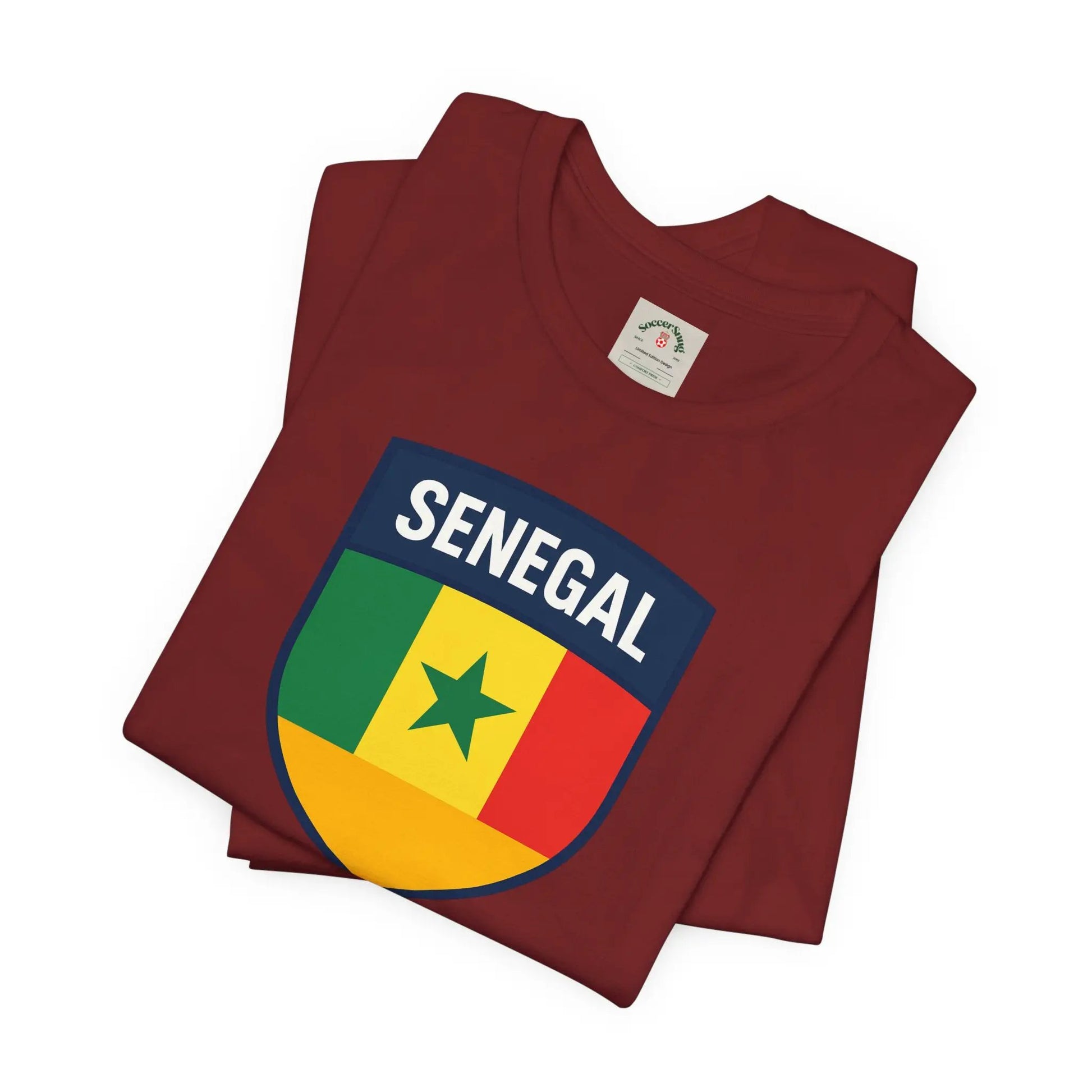 Senegal Flag Shield T Shirt Crest Tee For Fans Pride Soft Breathable by Printify