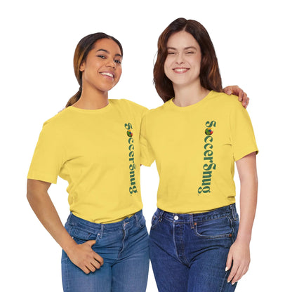 SoccerSnug Vertical Logo Tee Casual Soccer Fan Shirt by Printify