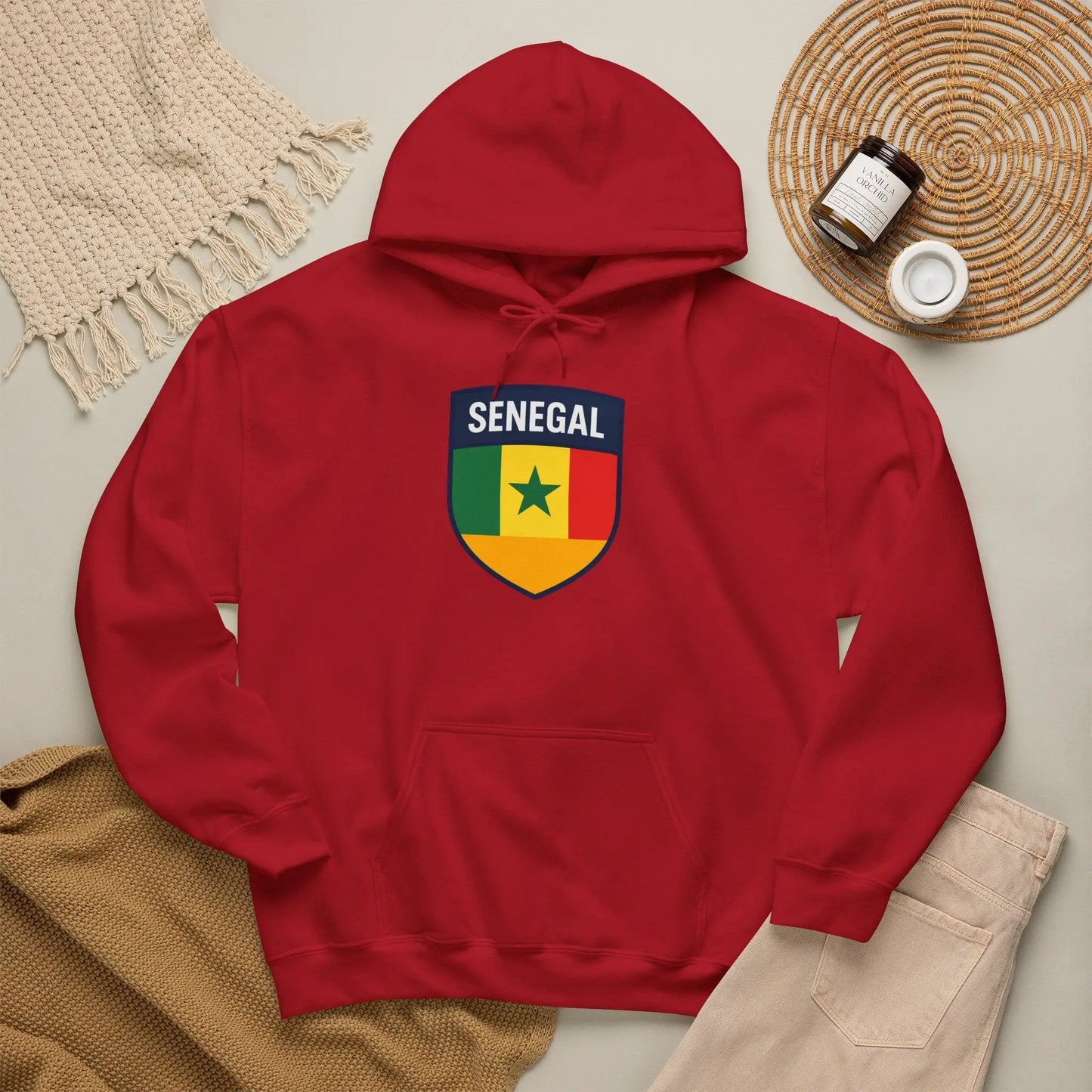 Senegal Flag Crest Hoodie With Shield Emblem For Fans And Travelers by Printify