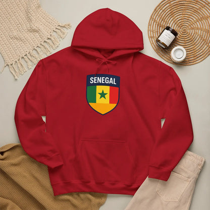 Senegal Flag Crest Hoodie With Shield Emblem For Fans And Travelers by Printify