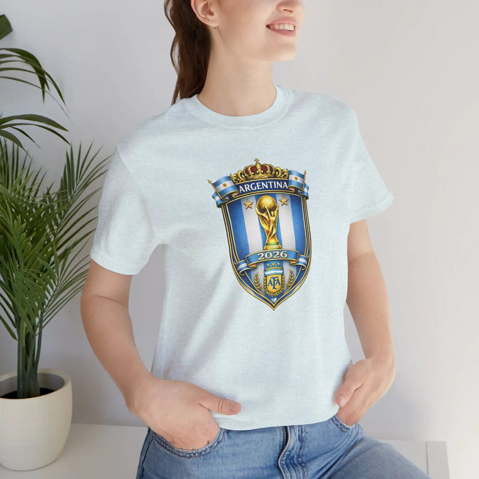 Argentina World Cup Trophy Shield Tee Soccer Fan Jersey by Printify