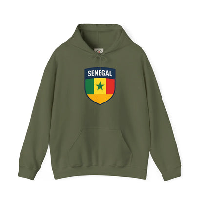Senegal Flag Crest Hoodie With Shield Emblem For Fans And Travelers by Printify