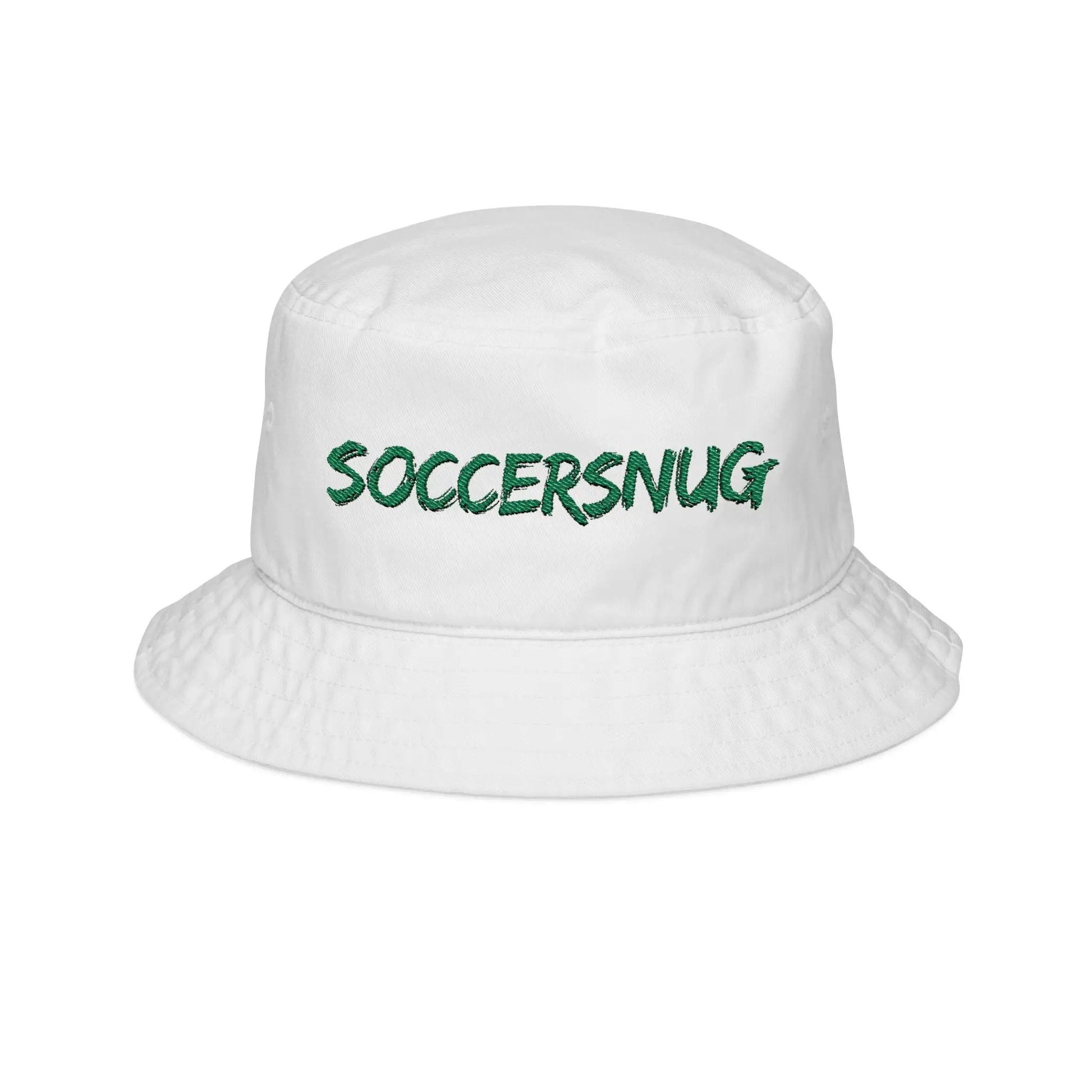 Bucket Hat — Embroidered "SOCCERSNUG" Grass-Style Logo by Printify