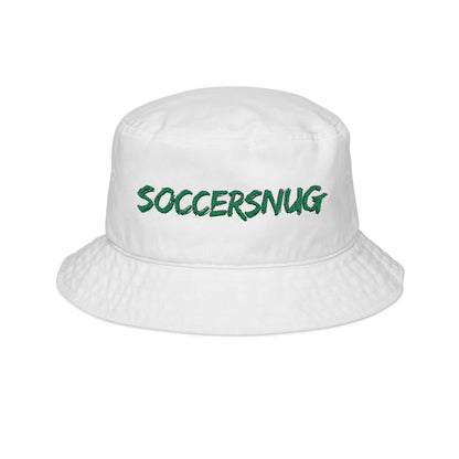 Bucket Hat — Embroidered "SOCCERSNUG" Grass-Style Logo by Printify