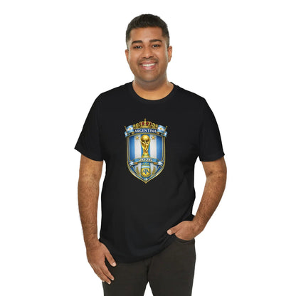 Argentina World Cup Trophy Shield Tee Soccer Fan Jersey by Printify