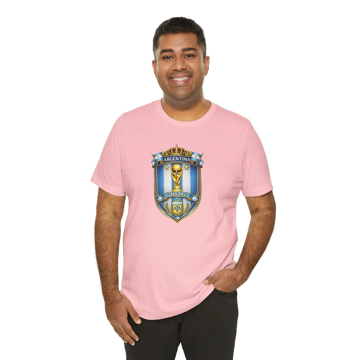 Argentina World Cup Trophy Shield Tee Soccer Fan Jersey by Printify