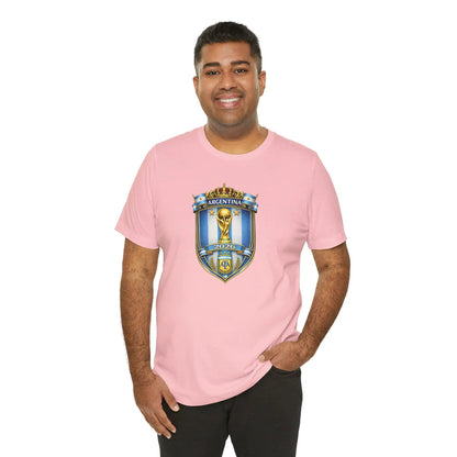 Argentina World Cup Trophy Shield Tee Soccer Fan Jersey by Printify
