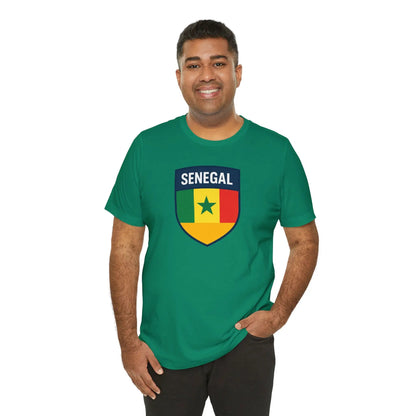 Senegal Flag Shield T Shirt Crest Tee For Fans Pride Soft Breathable by Printify