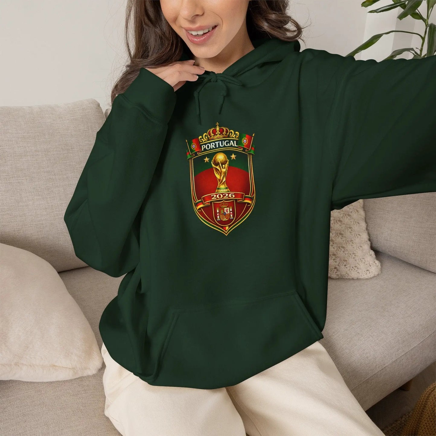 Portugal Football Crest Hoodie — Retro Soccer Emblem Sweatshirt by Printify