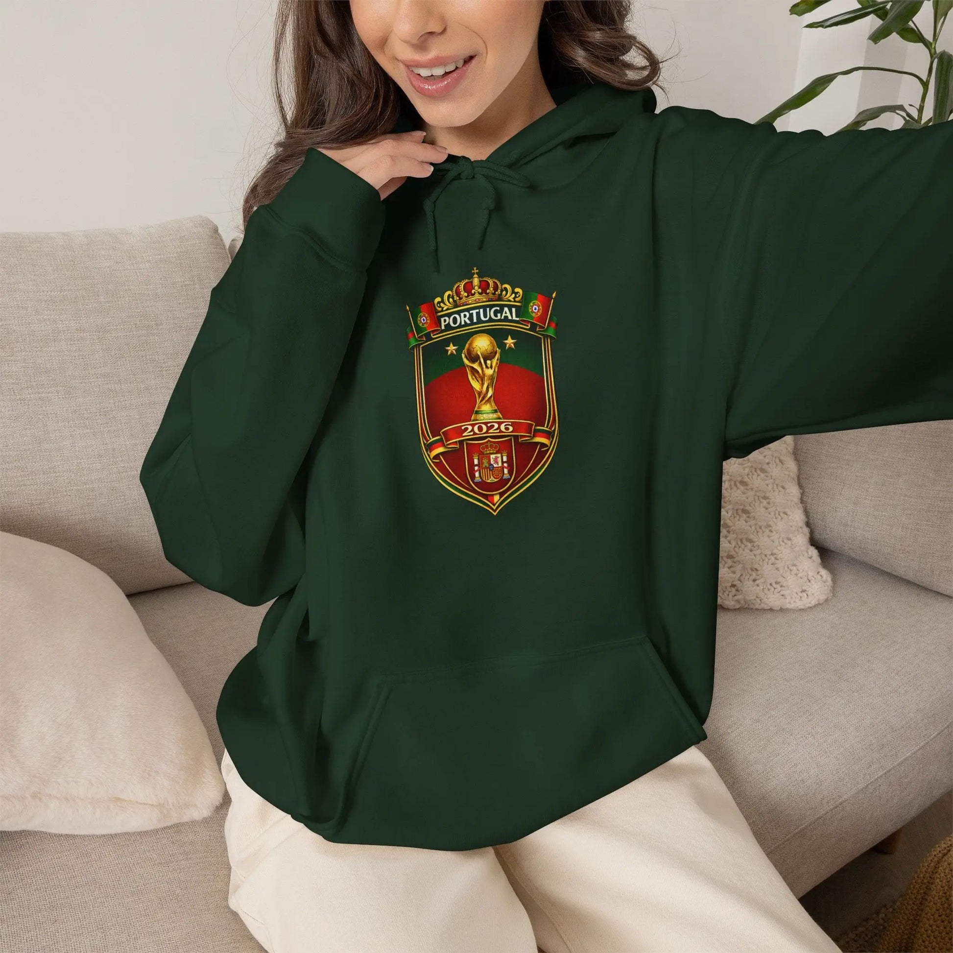 Portugal Football Crest Hoodie — Retro Soccer Emblem Sweatshirt by Printify