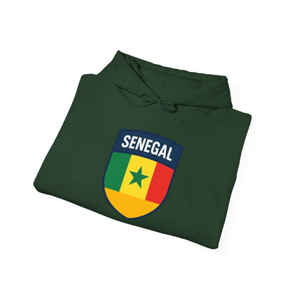 Senegal Flag Crest Hoodie With Shield Emblem For Fans And Travelers by Printify