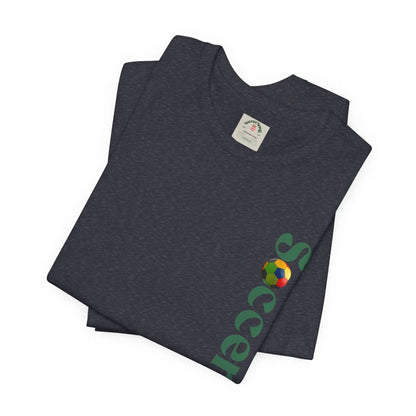 SoccerSnug Vertical Logo Tee Casual Soccer Fan Shirt by Printify