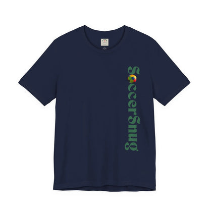 SoccerSnug Vertical Logo Tee Casual Soccer Fan Shirt by Printify
