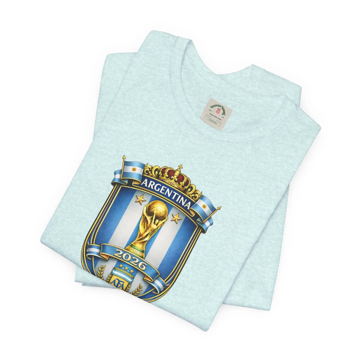 Argentina World Cup Trophy Shield Tee Soccer Fan Jersey by Printify