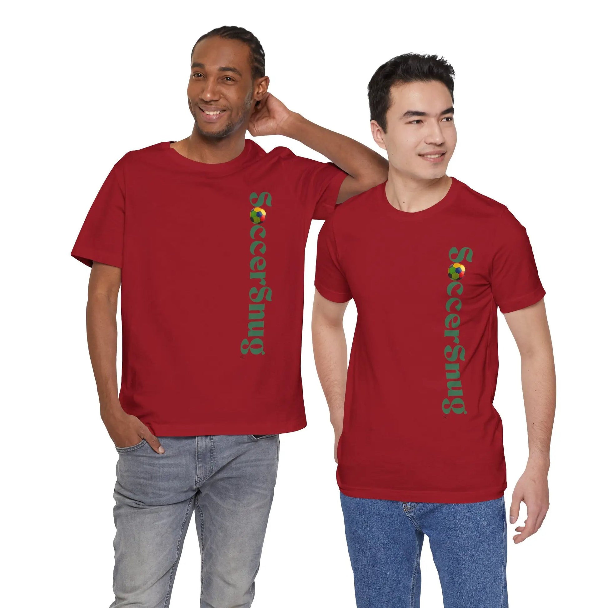 SoccerSnug Vertical Logo Tee Casual Soccer Fan Shirt by Printify