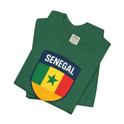 Senegal Flag Shield T Shirt Crest Tee For Fans Pride Soft Breathable by Printify
