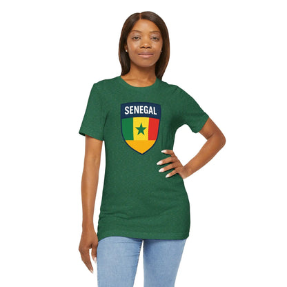 Senegal Flag Shield T Shirt Crest Tee For Fans Pride Soft Breathable by Printify