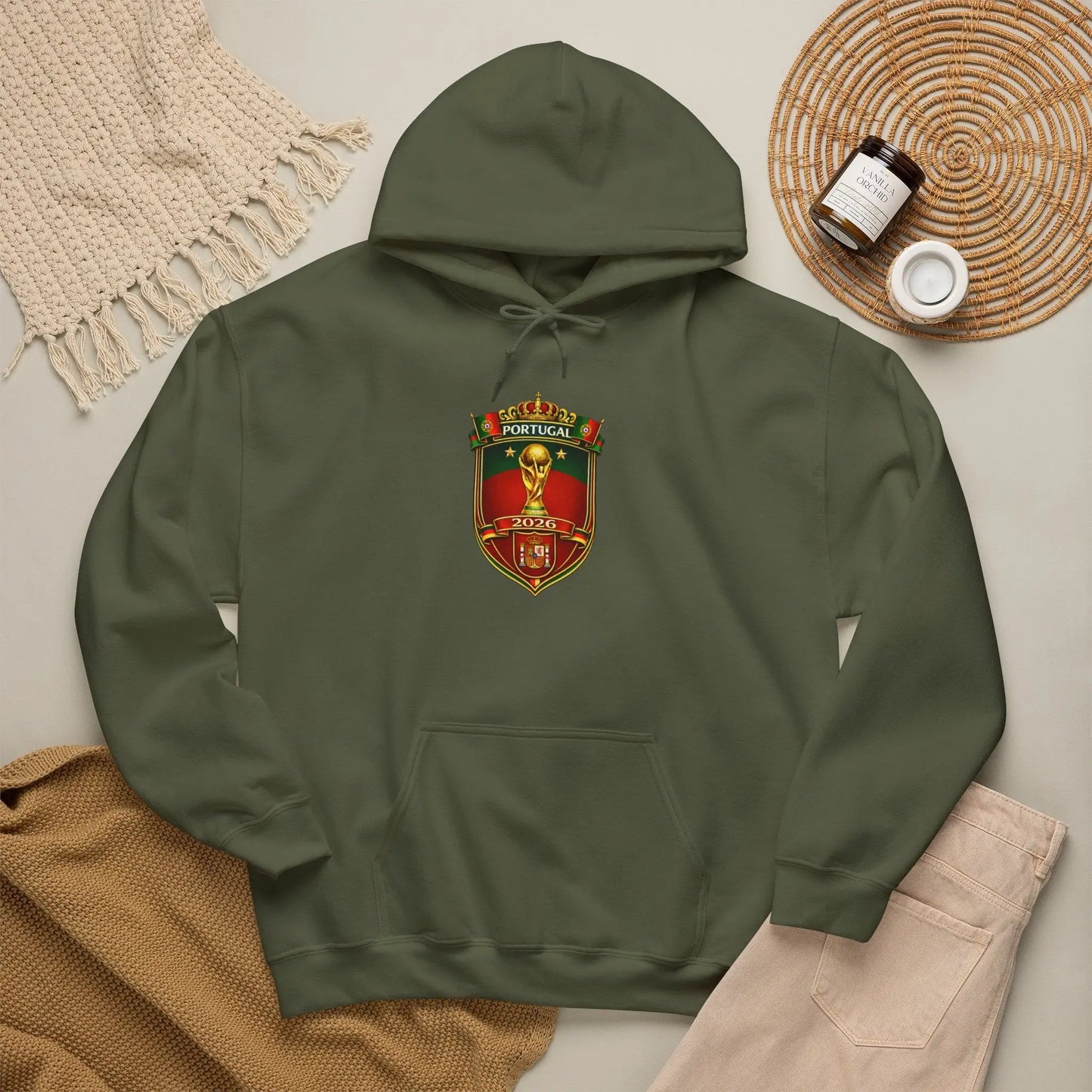 Portugal Football Crest Hoodie — Retro Soccer Emblem Sweatshirt by Printify