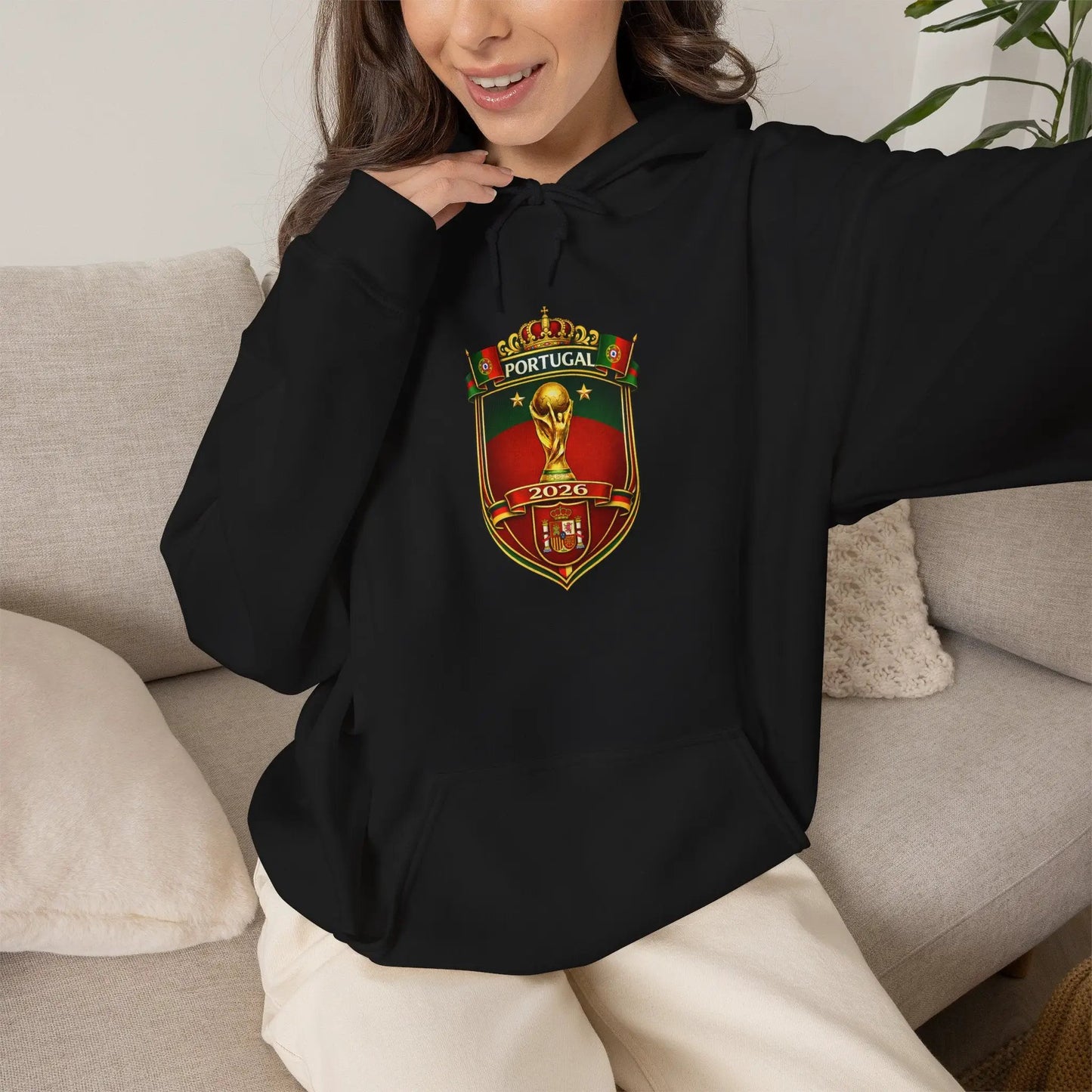 Portugal Football Crest Hoodie — Retro Soccer Emblem Sweatshirt by Printify