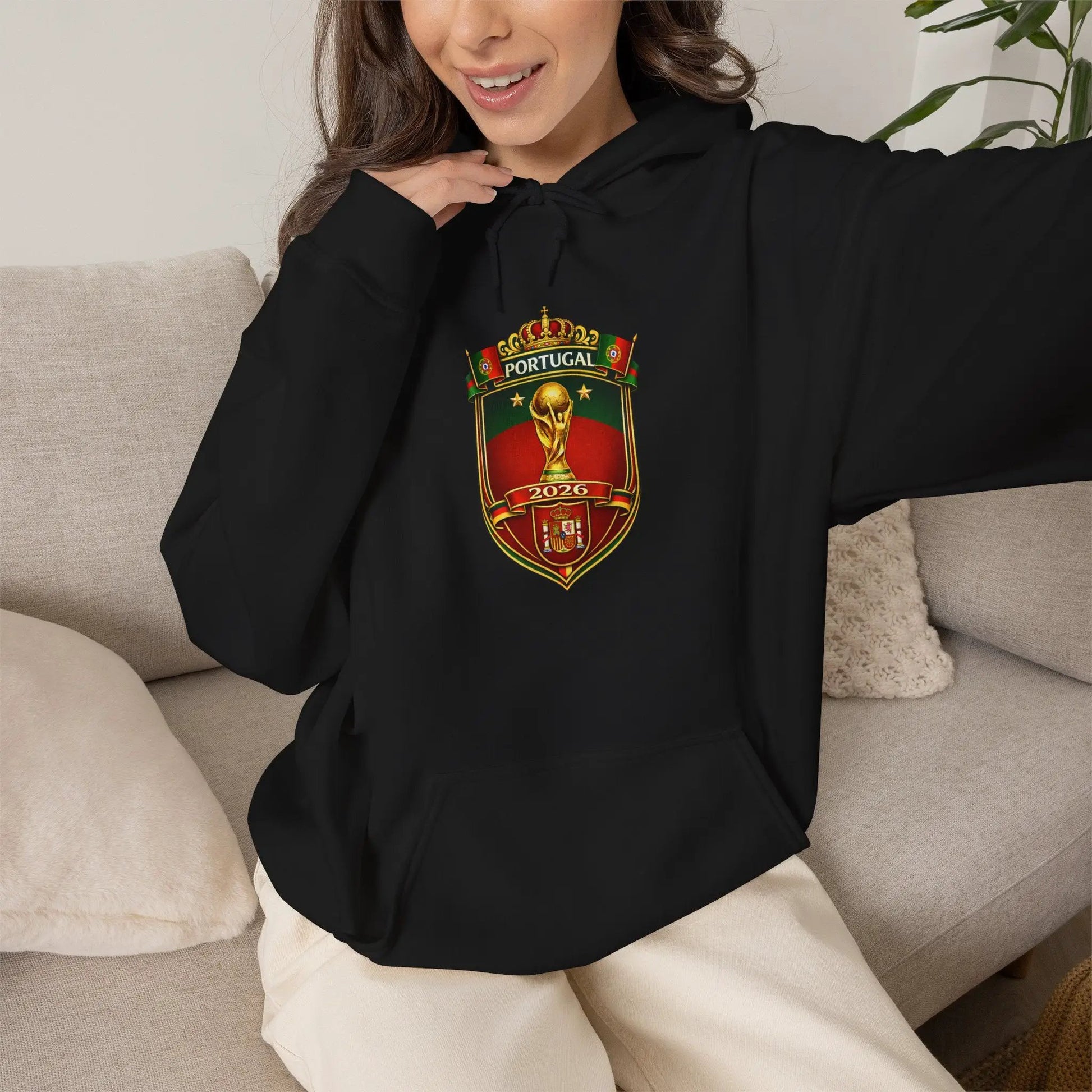 Portugal Football Crest Hoodie — Retro Soccer Emblem Sweatshirt by Printify