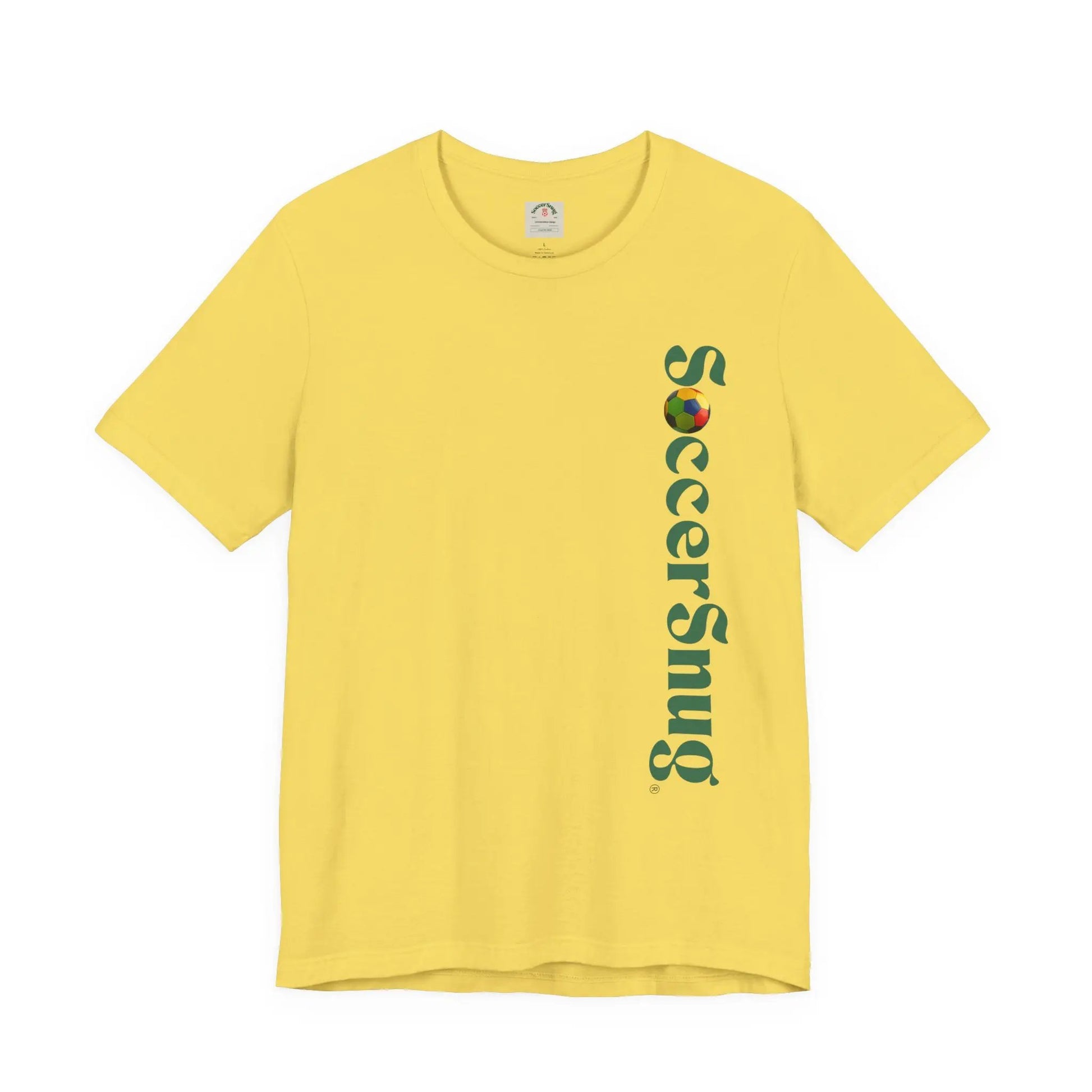 SoccerSnug Vertical Logo Tee Casual Soccer Fan Shirt by Printify