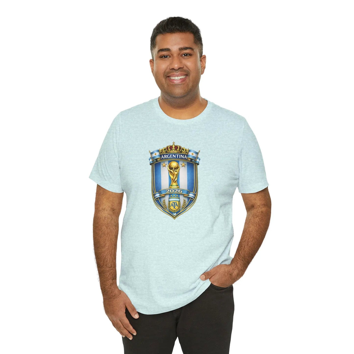 Argentina World Cup Trophy Shield Tee Soccer Fan Jersey by Printify