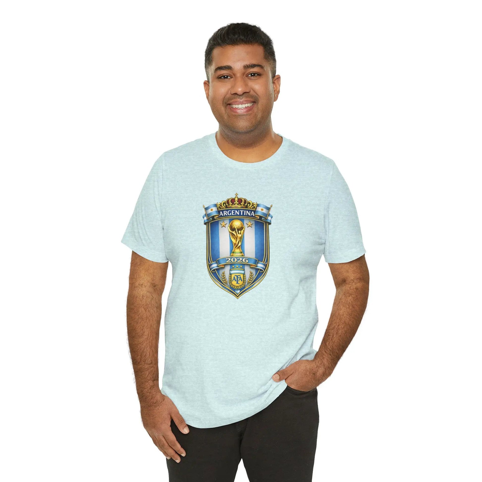 Argentina World Cup Trophy Shield Tee Soccer Fan Jersey by Printify
