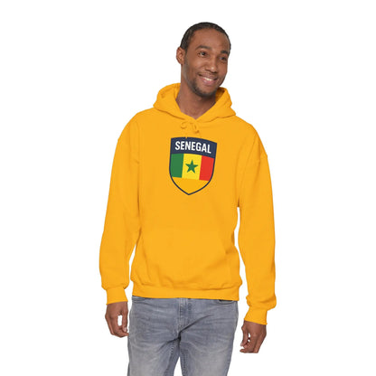 Senegal Flag Crest Hoodie With Shield Emblem For Fans And Travelers by Printify