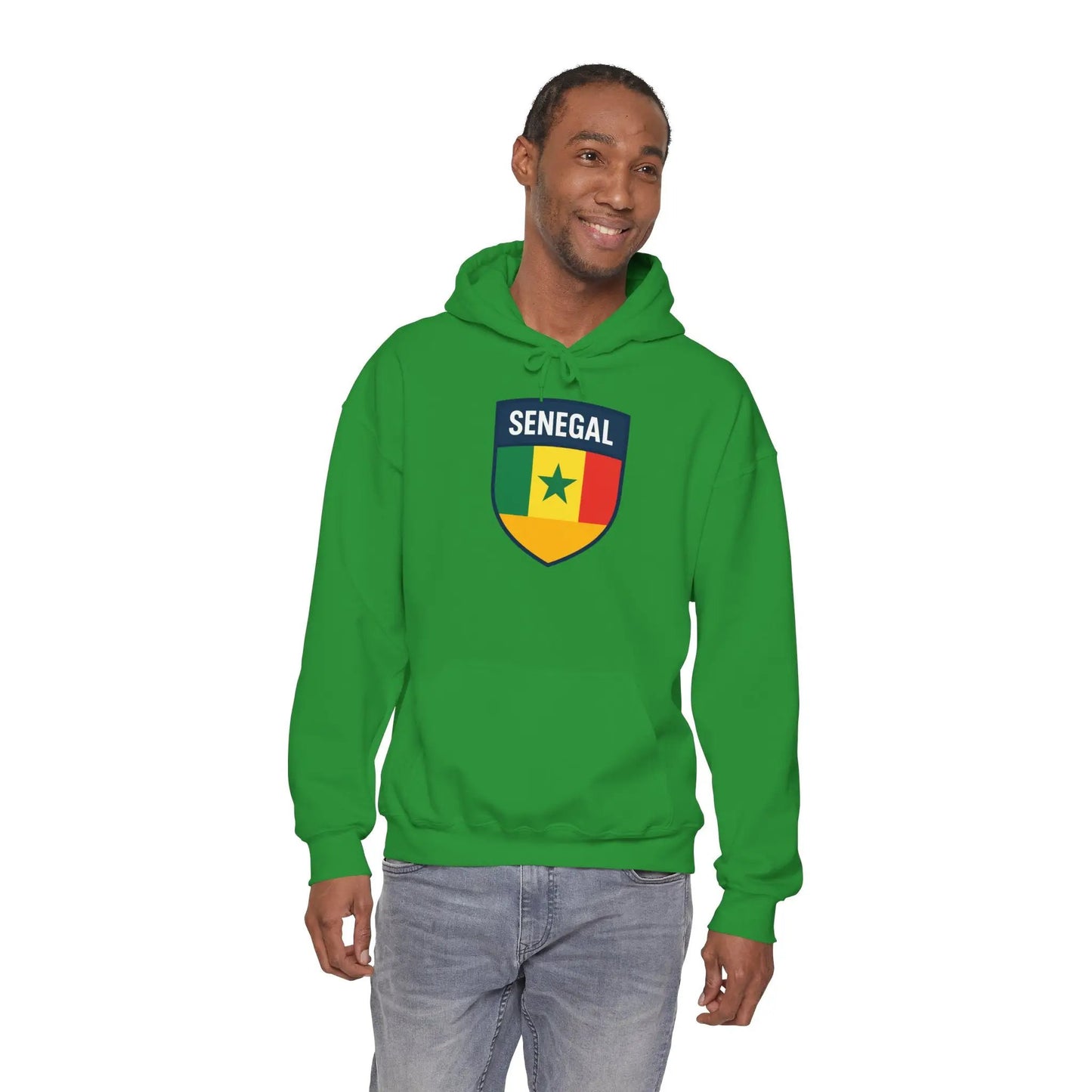 Senegal Flag Crest Hoodie With Shield Emblem For Fans And Travelers by Printify