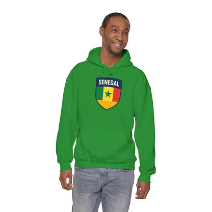 Senegal Flag Crest Hoodie With Shield Emblem For Fans And Travelers by Printify